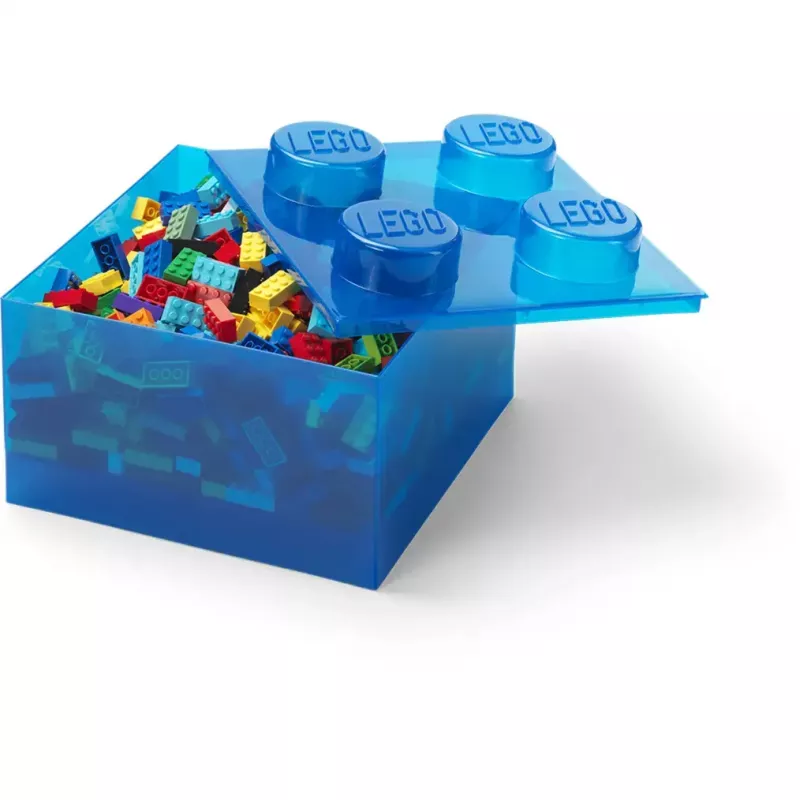 Scatola portautensili Room Copenhagen LEGO Storage Brick 4 Top Lid Glitter — blu/trasparente