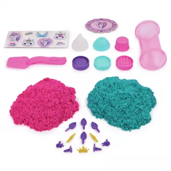 Kinetic Sand Shimmer, set di gioco panetteria unicorno, 16 oz (turchese shimmer e rosa neon), 8 strumenti unicorno, giocattolo sensoriale per bambini dai 3 anni