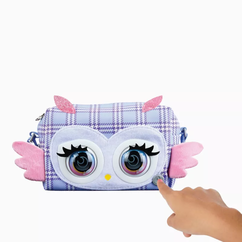 Purse Pets, Print Perfect Hoot Couture Owl, giocattolo interattivo e borsetta con oltre 30 suoni e reazioni, giocattolo per bambine dai 5 anni
