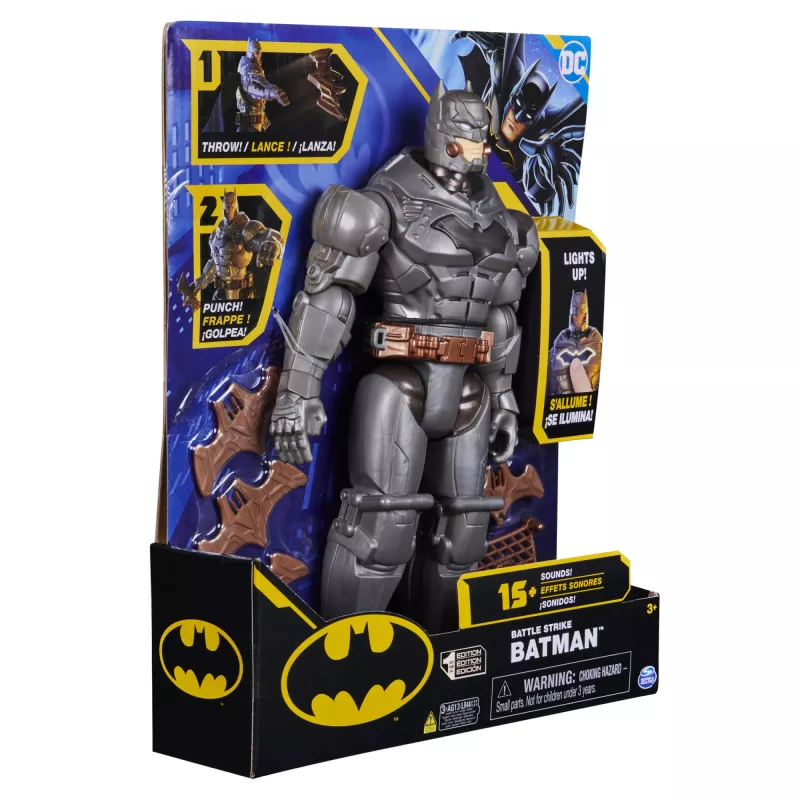 Spin Master Batman 30 cm Deluxe action figure con funzione colpo e lancio, 5 accessori, effetti luminosi e sonori, da 4 anni