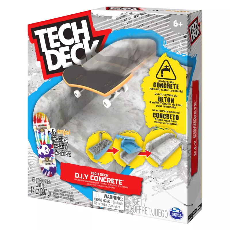 Tech Deck kit modellabile riutilizzabile fai da te in cemento con fingerboard Enjoi esclusivo, rail, stampi, kit skatepark, giocattolo per bambini e bambine dai 6 anni