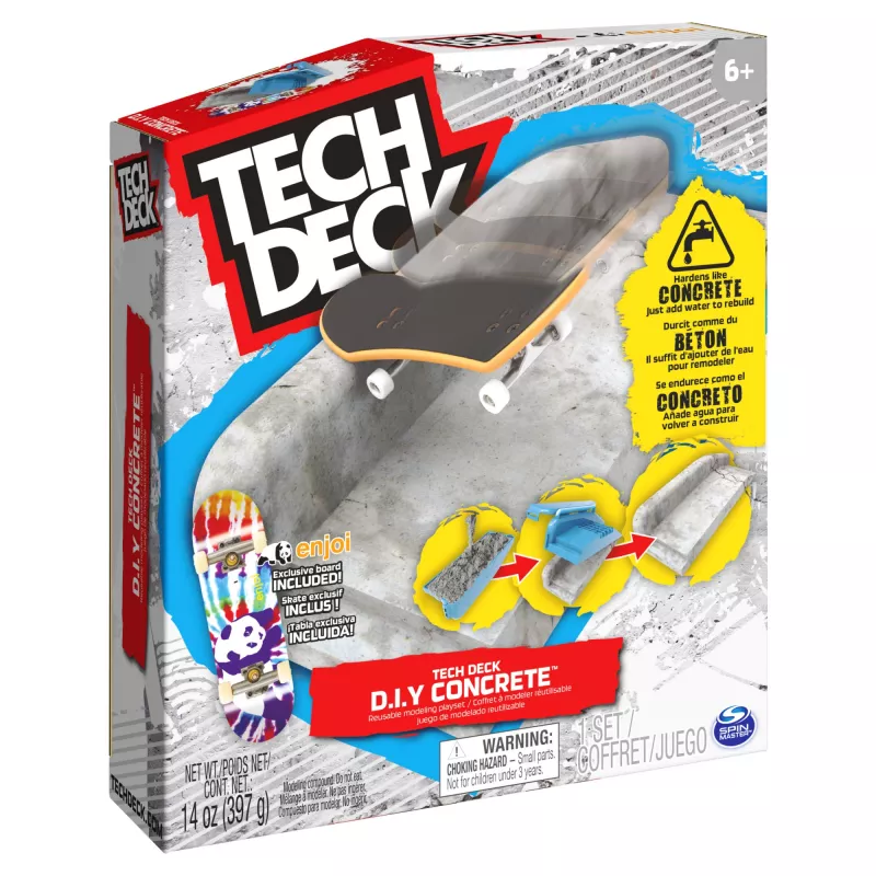 Tech Deck kit modellabile riutilizzabile fai da te in cemento con fingerboard Enjoi esclusivo, rail, stampi, kit skatepark, giocattolo per bambini e bambine dai 6 anni