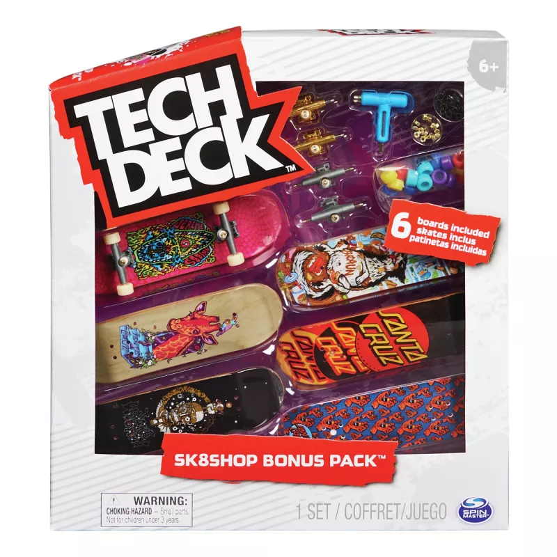 Tech Deck, Sk8shop Fingerboard Bonus Pack, mini skateboard da collezione e personalizzabili (stili possono variare)