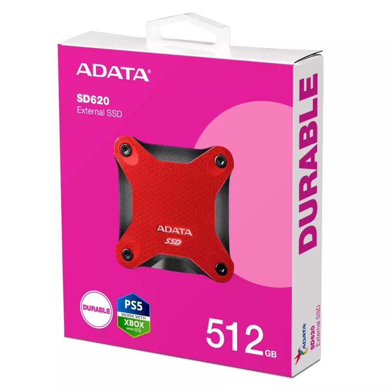 SSD esterno ADATA SD620 512 GB, USB 3.2 Gen 2 Micro-USB B, rosso, custodia in silicone