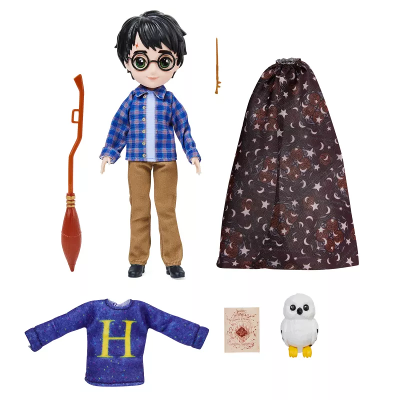 Wizarding World Harry Potter, set regalo bambola Harry Potter 8 inch con mantello mimetico e 5 accessori per bambole, giocattolo per bambini da 6 anni