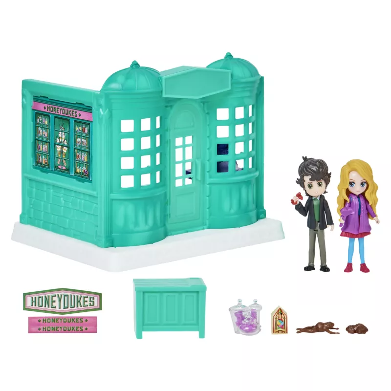 Wizarding World Harry Potter, Magical Minis negozio di dolciumi Honeydukes con 2 figure esclusive e 5 accessori, giocattolo per bambini da 6 anni