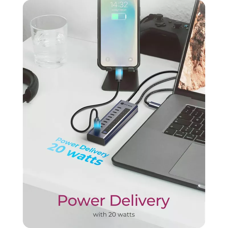 Hub USB icybox IB-HUB1450-C31 — 10 porte, USB 3.2