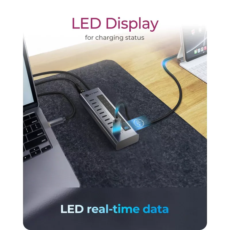 Hub USB icybox IB-HUB1450-C31 — 10 porte, USB 3.2