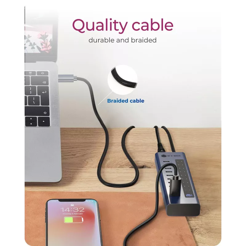 Hub USB icybox IB-HUB1450-C31 — 10 porte, USB 3.2