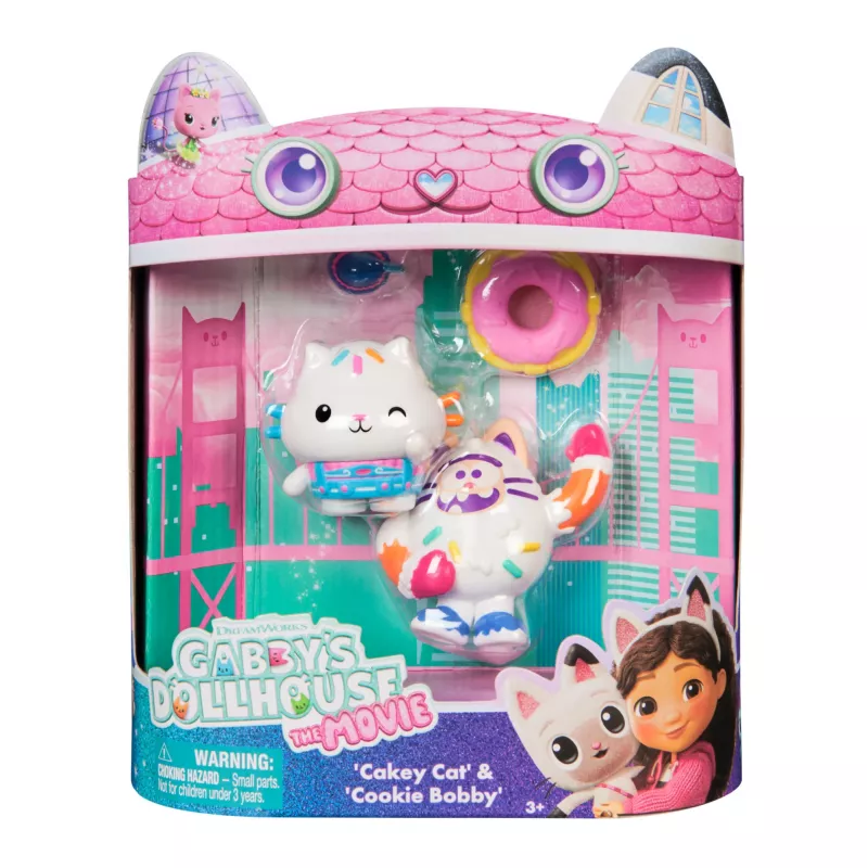 La casa delle bambole di Gabby: Il film, Cakey Cat & Cookie Bobby, figure giocattolo con 2 accessori, giocattolo per bambine e bambini da 3 anni
