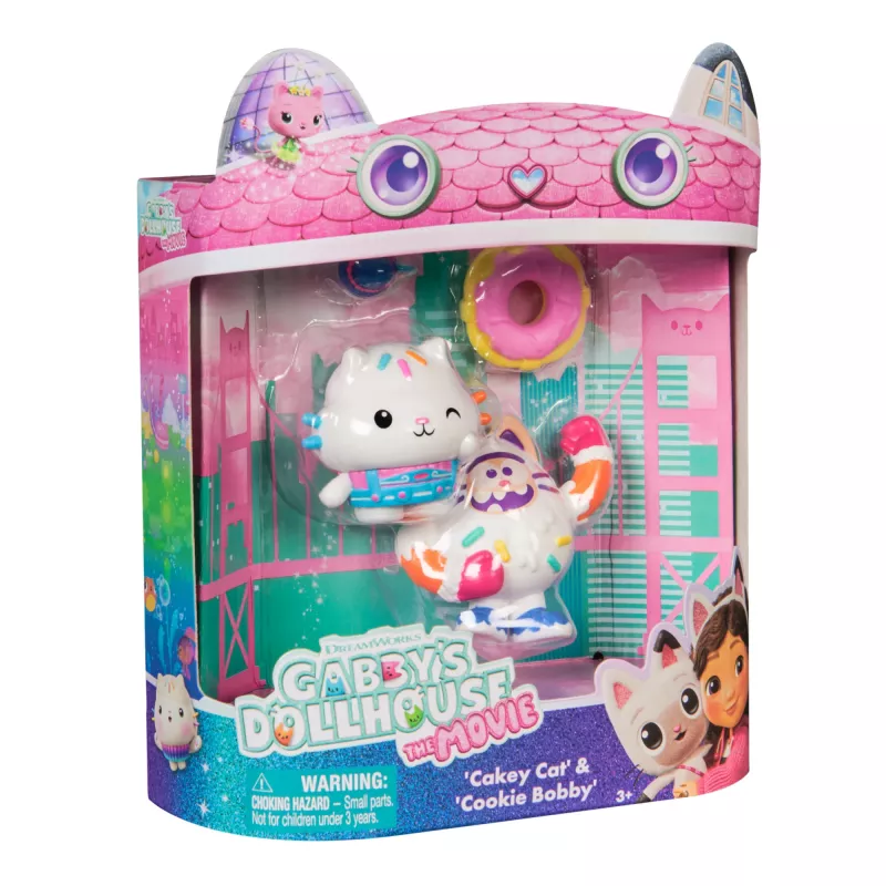 La casa delle bambole di Gabby: Il film, Cakey Cat & Cookie Bobby, figure giocattolo con 2 accessori, giocattolo per bambine e bambini da 3 anni