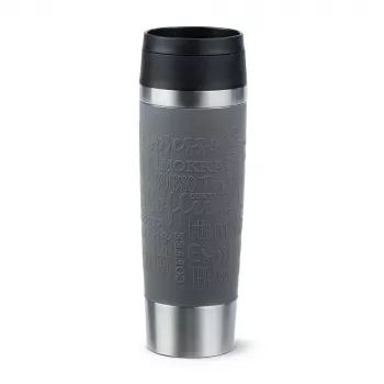 Tazza da viaggio EMSA Classic Grande 500 ml — grigio acciaio inox, copertura in silicone, coperchio in polipropilene, Ø 8,3 cm × 240 mm