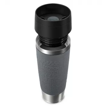 Tazza da viaggio EMSA Classic Grande 500 ml — grigio acciaio inox, copertura in silicone, coperchio in polipropilene, Ø 8,3 cm × 240 mm