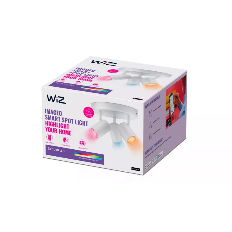 Faretto smart WiZ IMAGEO 3 faretti orientabili piastra rotonda bianco
