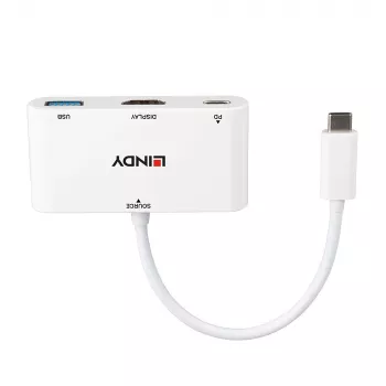 Lindy convertitore USB 3.2 Type-C a HDMI con porta USB Type-A e Power Delivery