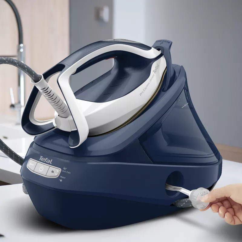 Tefal Pro Express Ultimate II GV9720 ferro da stiro con generatore di vapore, 3000 W, 1,2 l, piastra Durilium Airglide Autoclean Ultra Thin, blu/bianco