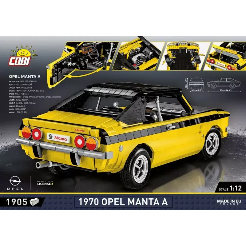 Giocattolo da costruzione Cobi Opel Manta A 1970 modello in scala 1:12, set di mattoncini