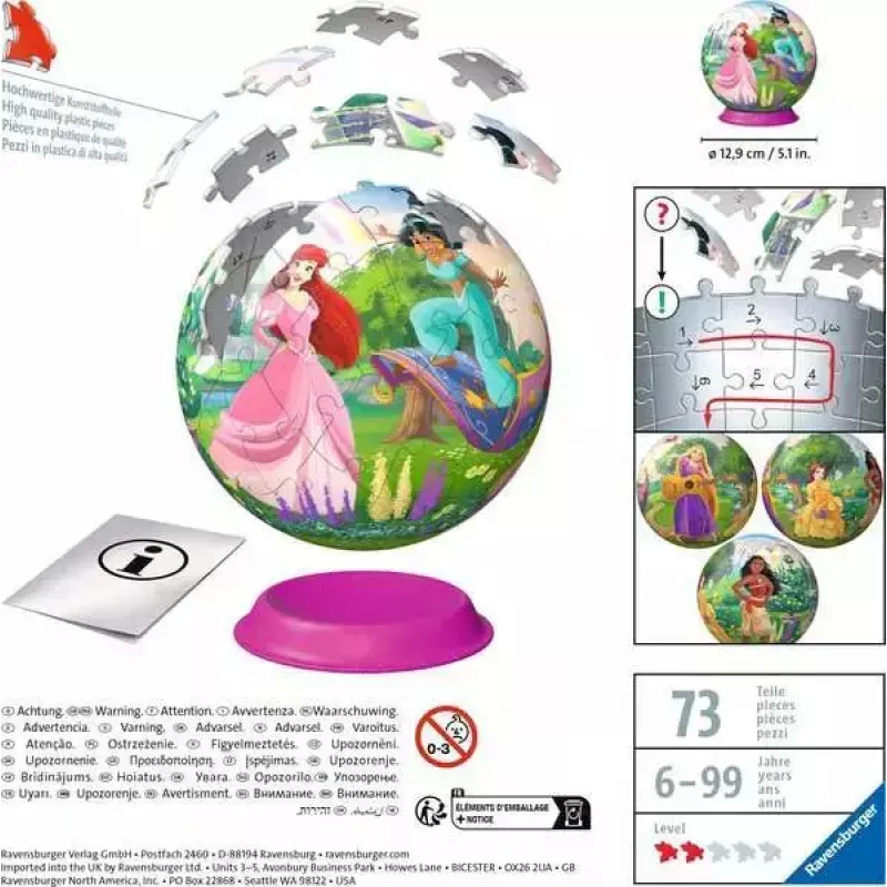 Puzzle 3D Ball Ravensburger Disney Princess – 72 pezzi, puzzle sferico