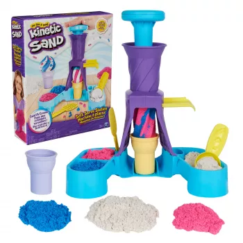 Kinetic Sand, Soft Serve Station, riempimento cestino di Pasqua, contiene 14 oz di sabbia da gioco modellabile (3 colori), 2 cialde per gelato e 2 strumenti
