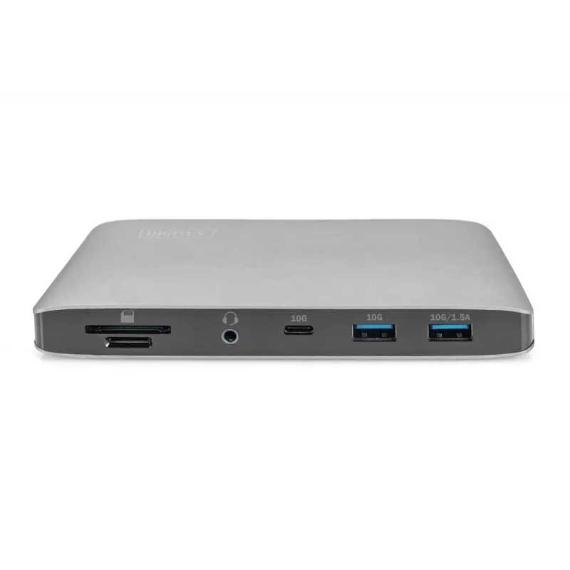 DIGITUS docking station USB-C – 2x USB Type-C / 2x USB 3.0 10 Gbit/s / USB 3.0 5 Gbit/s / 2x DP / GbE / Micro-SD / SD / 3,5 mm – 60 W USB Power Delivery