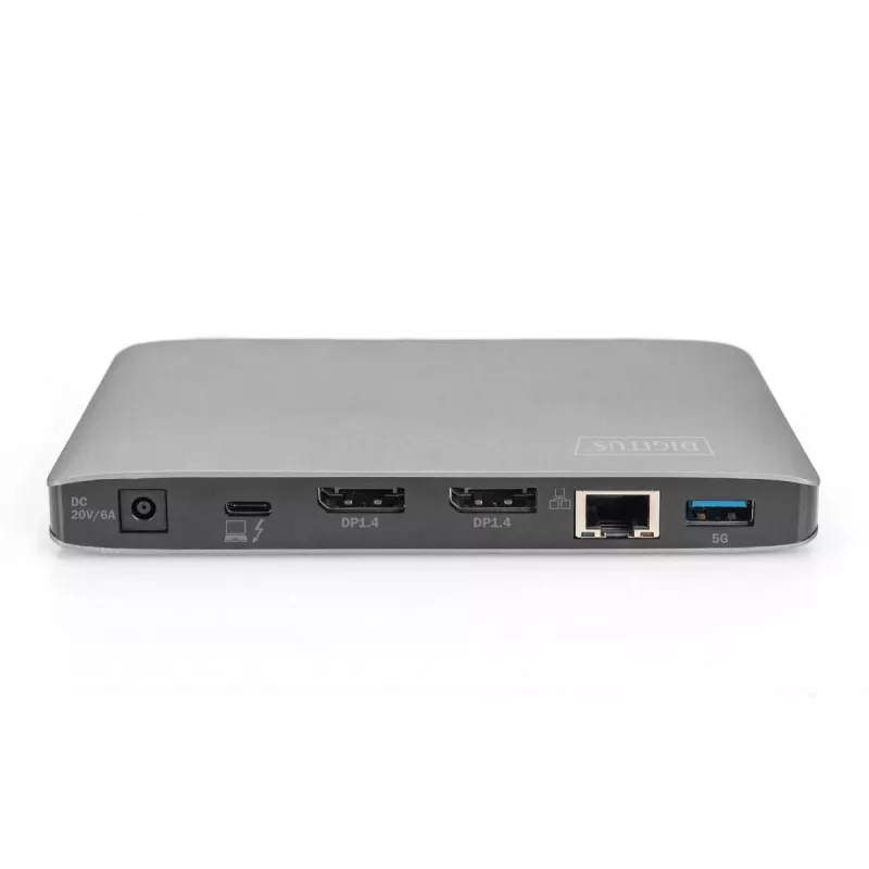 DIGITUS docking station USB-C – 2x USB Type-C / 2x USB 3.0 10 Gbit/s / USB 3.0 5 Gbit/s / 2x DP / GbE / Micro-SD / SD / 3,5 mm – 60 W USB Power Delivery