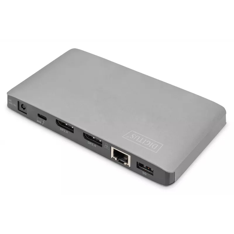 DIGITUS docking station USB-C – 2x USB Type-C / 2x USB 3.0 10 Gbit/s / USB 3.0 5 Gbit/s / 2x DP / GbE / Micro-SD / SD / 3,5 mm – 60 W USB Power Delivery