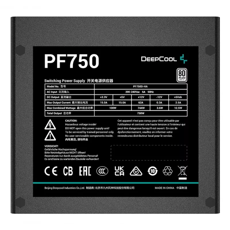DEEPCOOL Pf750 alimentatore 750 W 20+4-Pin ATX - nero