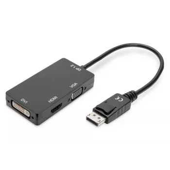 DIGITUS ASSMANN Cavo adattatore DisplayPort, DP - HDMI+DVI+VGA M-F/F/F, 20 cm cavo multimediale 3-in-1, CE, nero