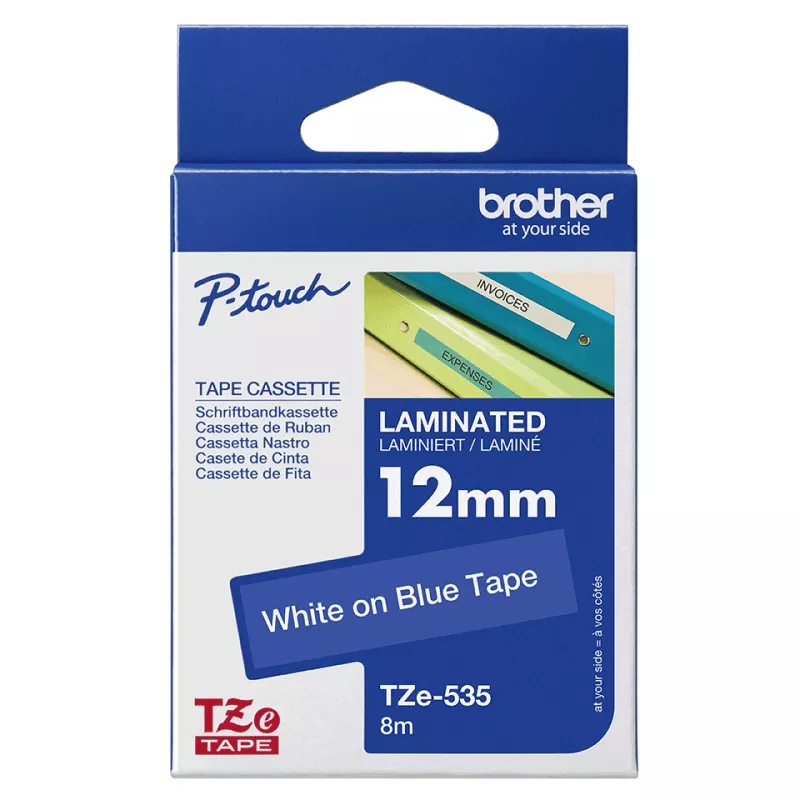 Nastro per etichette Brother TZe535 12mm bianco su blu