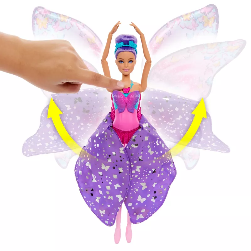Bambola Barbie Dance and Flutter con trasformazione 2-in-1 da ballerina a farfalla, capelli viola