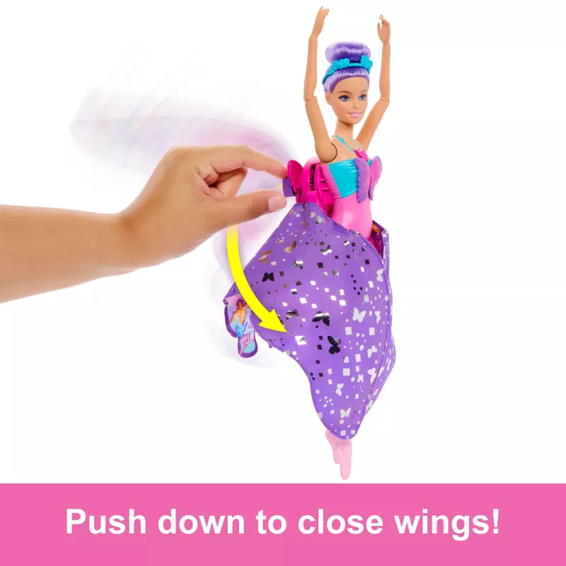 Bambola Barbie Dance and Flutter con trasformazione 2-in-1 da ballerina a farfalla, capelli viola