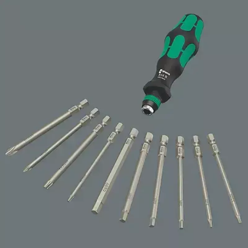 Wera 9532 05136042001 set da officina per rivettare catene, 20 pezzi, incl. cricchetto reversibile per bit 1/4", nero/verde