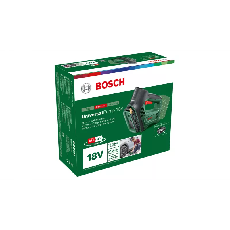 Bosch UniversalPump 18V 0603947100 pompa ad aria a batteria, max 10 bar, senza batteria e caricabatterie, verde/nero