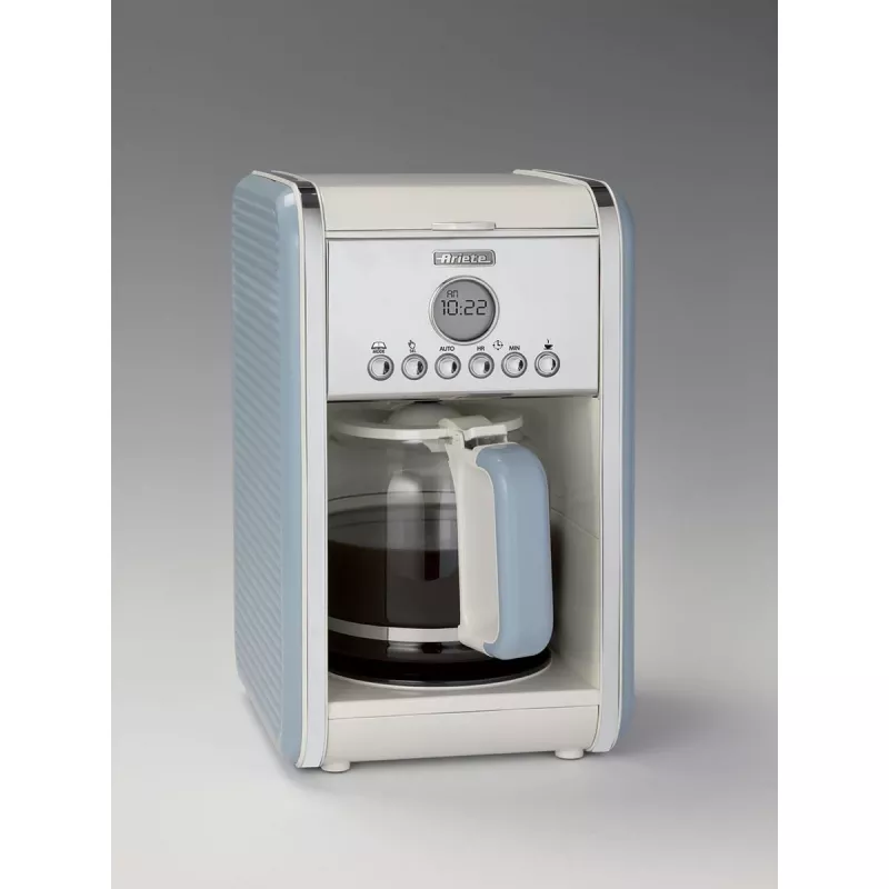 Ariete 1342 macchina per caffè americano, caraffa in vetro temperato, fino a 12 tazze, timer programmabile 24 ore, display LCD, spegnimento automatico, 2000 W, plastica, blu