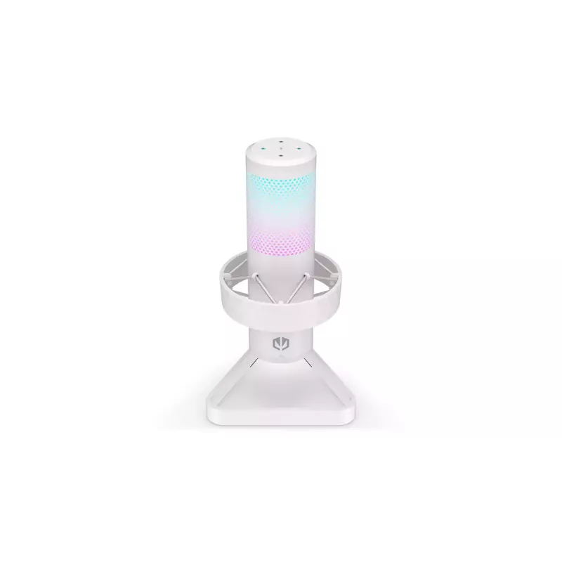 Microfono per PC ENDORFY AXIS Streaming White — USB, cardioide, 30–18 kHz, 192 kHz/24-bit, supporto da tavolo, mute, uscita cuffie