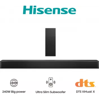 Hisense HS2100 soundbar, 2.1 canali, 240 W, DTS Virtual:X, Dolby Digital Plus