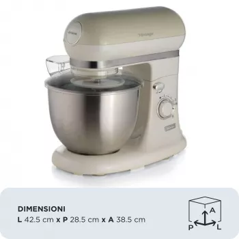 Ariete 1588 Vintage Mixer, planetaria per pane, pizza, torte e pasticceria, capacità 5,5 l, 7 velocità, 2400 Watt, beige pastello