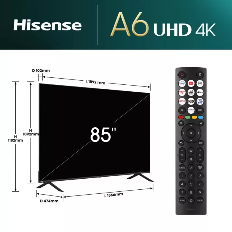 Hisense 85E6NT 2,16 m (85 inch) 4K Ultra HD Smart TV Wi-Fi nero 400 cd/m²