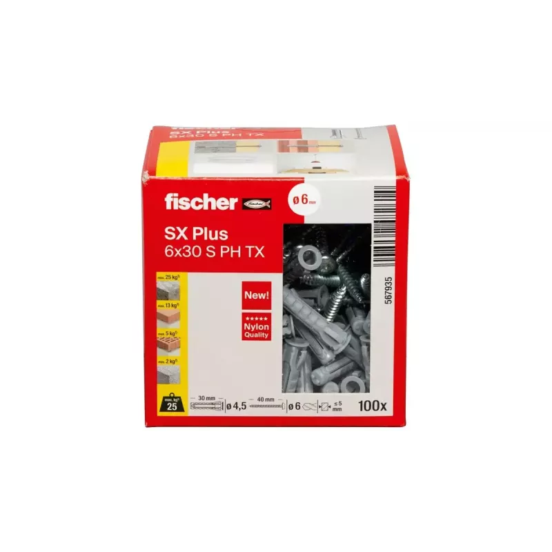 Set viti e tasselli Fischer 567935 100 pezzi nylon foro 6 mm