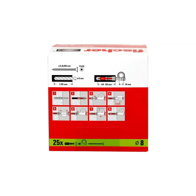 Set ganci a vite e tasselli Fischer 564169 25 pezzi plastica 8 mm
