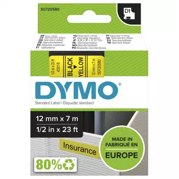 Etichette DYMO Authentic D1 | Stampa nera su nastro giallo | 12 mm x 7 m | Etichette adesive per etichettatrici LabelManager | Prodotto in Europa