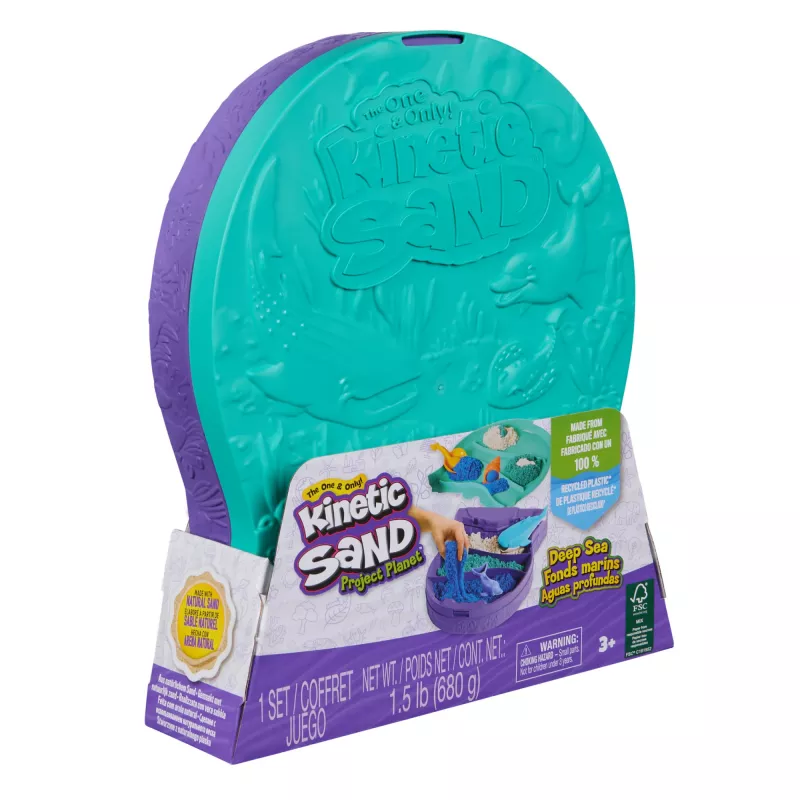 Kinetic Sand per bambini Spinmaster Project Planet Deep Sea — 680 g di sabbia da gioco con strumenti a forma di abitanti del mare, multicolore