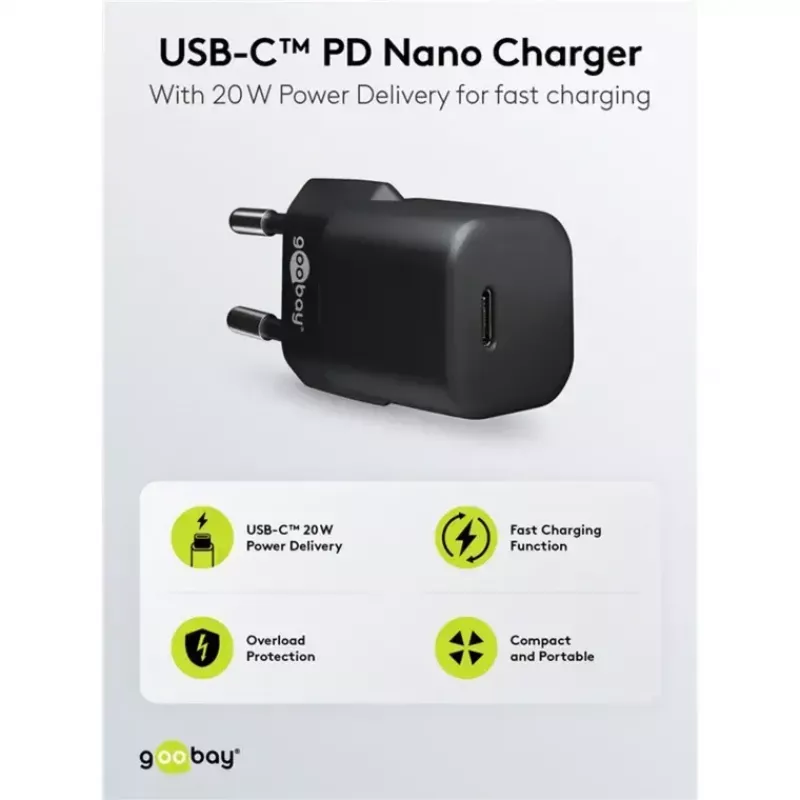 Caricabatterie GOOBAY 61083 20W PD con cavo 1 m — alimentatore USB-C, 20 W potenza