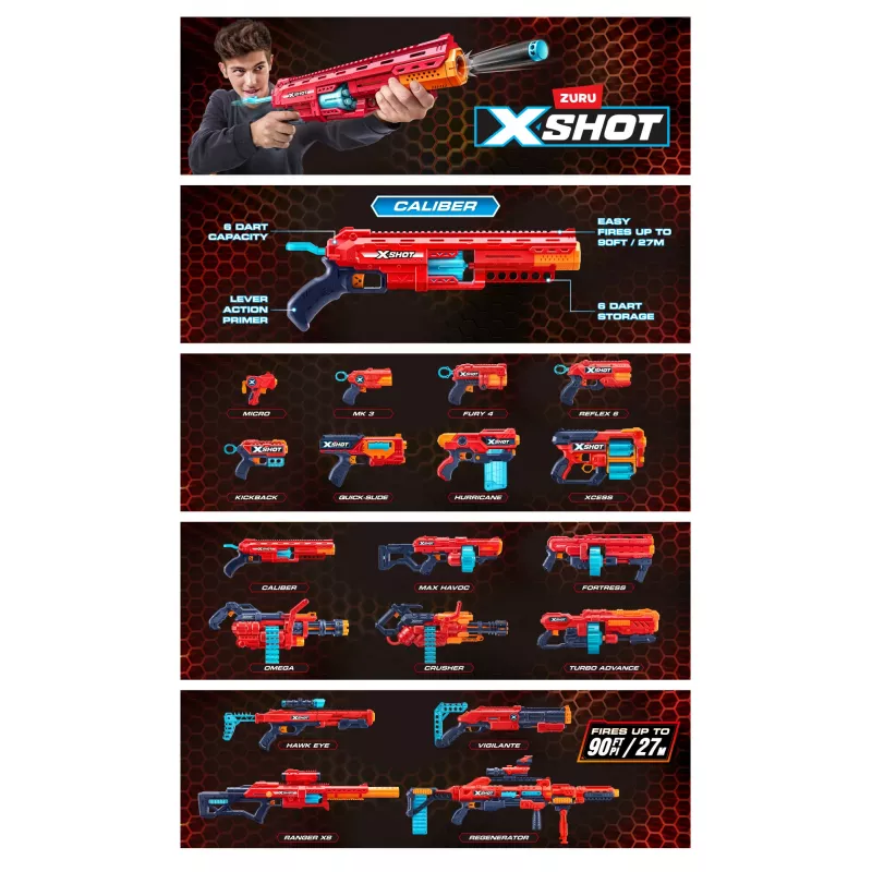 ZURU XSHOT Excel 36675 Caliber blaster per dardi, gittata 27 m