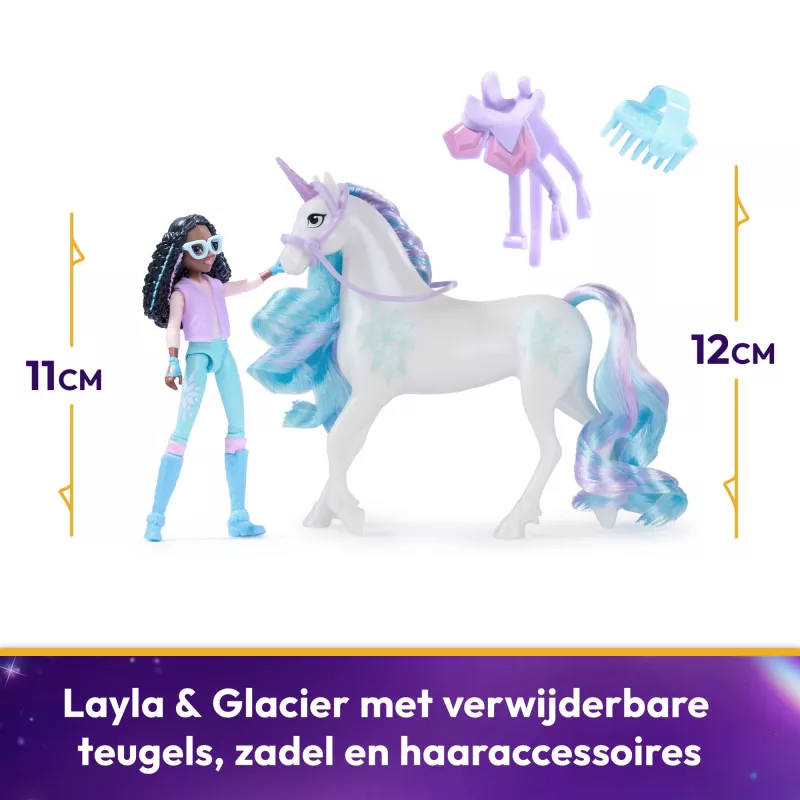 Unicorn Academy, Layla e Glacier con 2 accessori e strumento per capelli, bambole e giocattoli unicorno per bambine da 4 anni