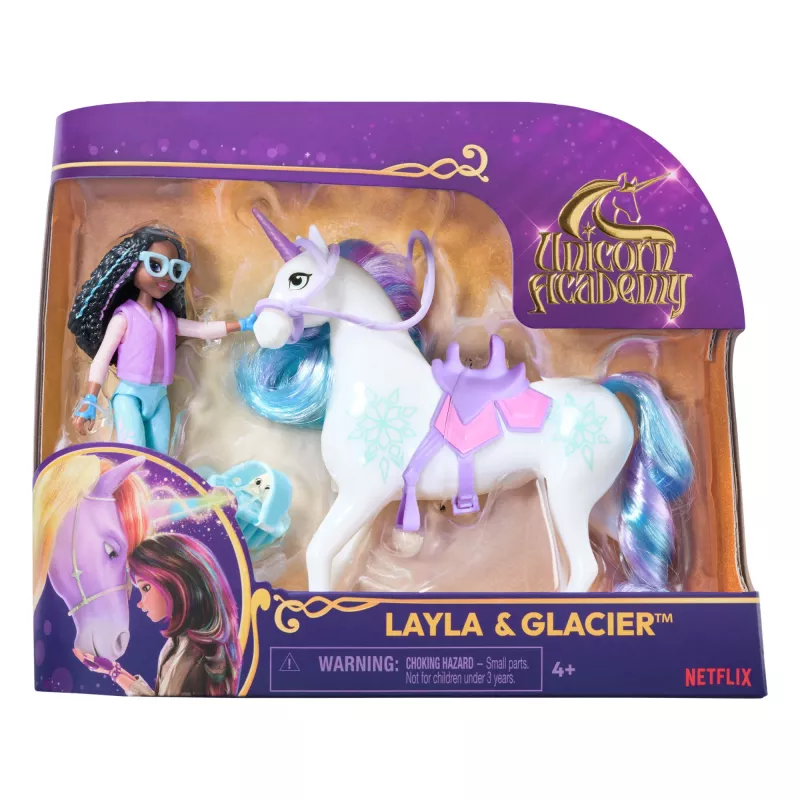 Unicorn Academy, Layla e Glacier con 2 accessori e strumento per capelli, bambole e giocattoli unicorno per bambine da 4 anni