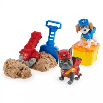Rubble & Crew, action figure Charger & Wheeler, con Kinetic Build-It Sand e 2 attrezzi da costruzione, giocattolo PAW Patrol per bambini e bambine dai 3 anni