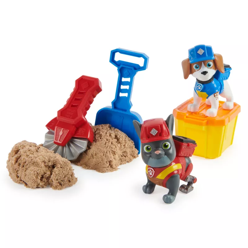 Rubble & Crew, action figure Charger & Wheeler, con Kinetic Build-It Sand e 2 attrezzi da costruzione, giocattolo PAW Patrol per bambini e bambine dai 3 anni
