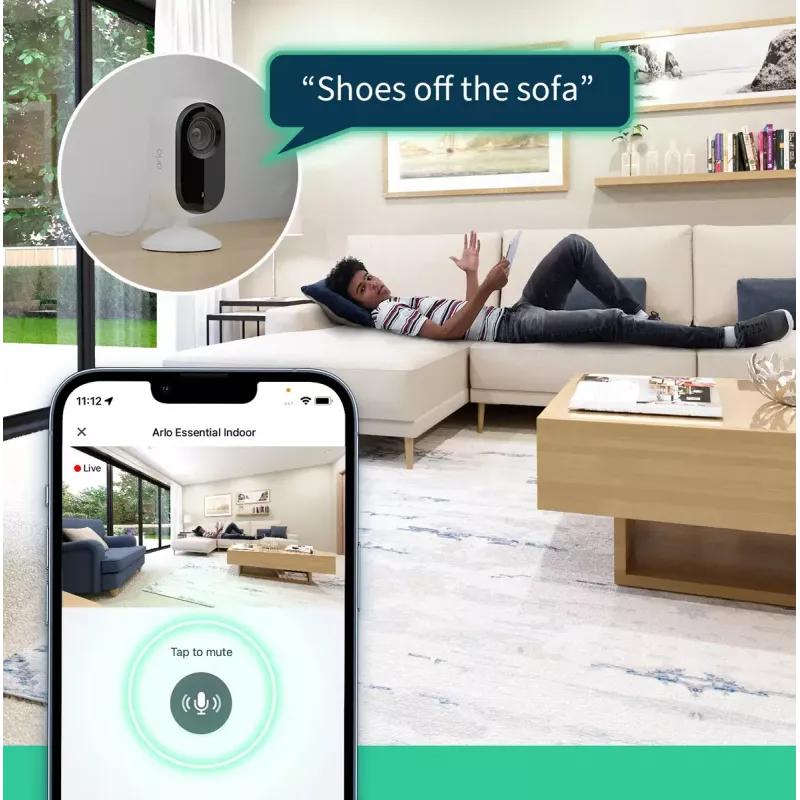 Telecamera di sicurezza IP Arlo Essential 2K Indoor Security Camera confezione da 2 wireless per interni