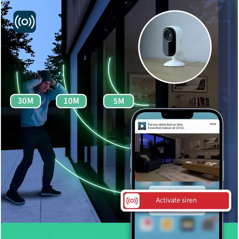 Telecamera di sicurezza IP Arlo Essential 2K Indoor Security Camera confezione da 2 wireless per interni